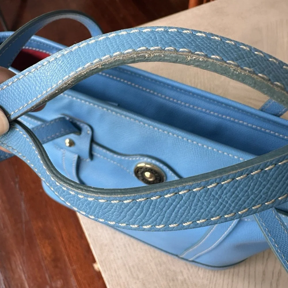 Dooney & Bourke Large Sky Blue Leather Tote Bag Cerulean Office Travel Preppy